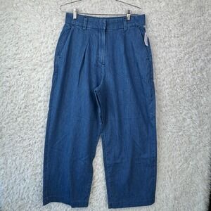 Old Navy High Rise Wide Leg Pleated Denim Culottes Blue Sz 8 Coastal Minimalist